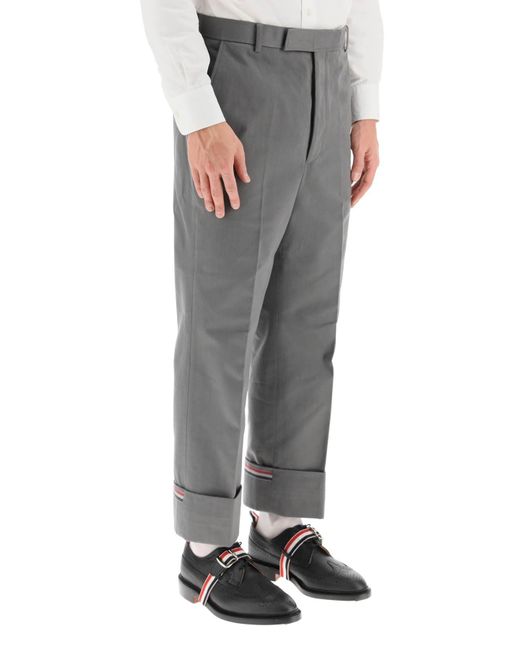 Thom Browne Cotton Twill Straight-leg Trousers in Gray for Men | Lyst