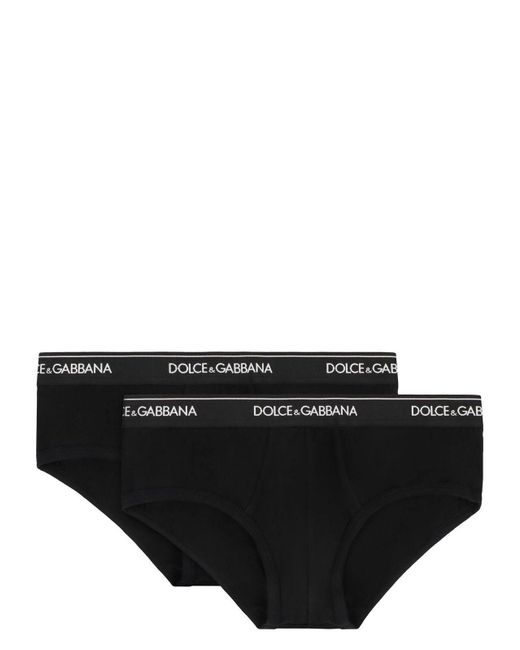 Dolce & Gabbana Black Set Of Two Cotton Briefs With Logoed Elastic Band for men