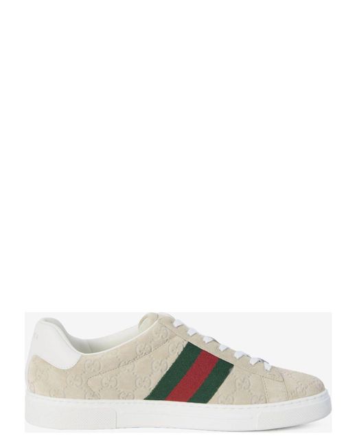 Gucci White Suede Ace Low Sneaker for men