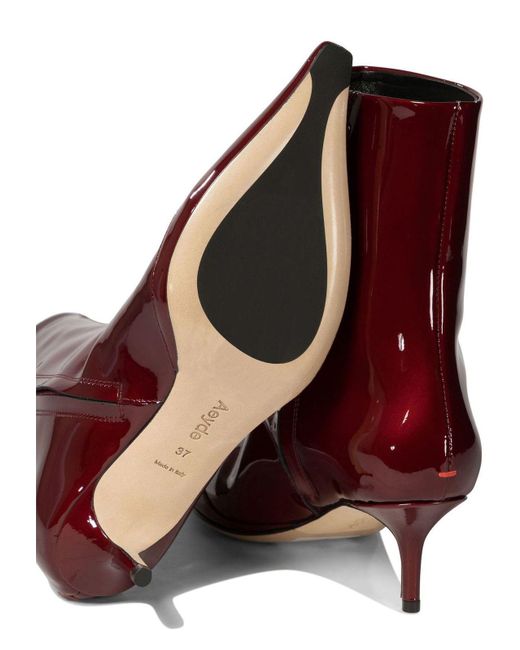 Aeyde Red "Roe" Patent Leather Ankle Boots
