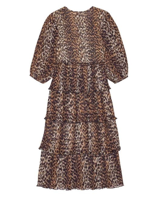 Ganni Brown Leopard Print Midi Dress