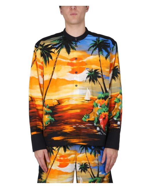 Dolce & Gabbana Orange Hawaii Print Shirt for men