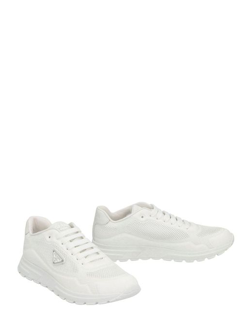 Prada White Prax 2.0 Fabric Low-Top Sneakers
