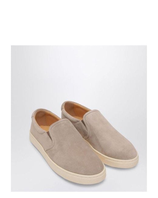 Brunello Cucinelli White Light Suede Slip-Ons for men