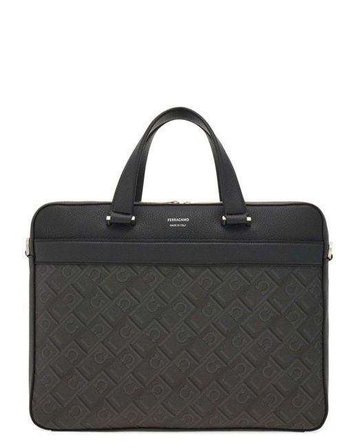 Ferragamo Black Leather Messenger Bag for men