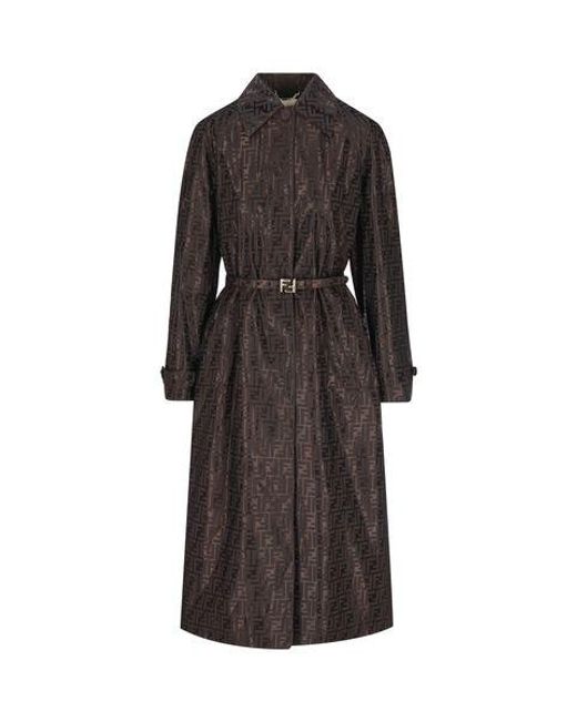 Fendi Black Ff Jacquard Belted Coat