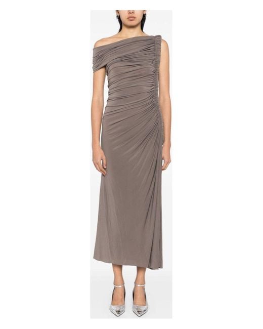 ワンピース Alaia Draped midi dress Brown Alaïa Draped Dress in Brown | Lyst