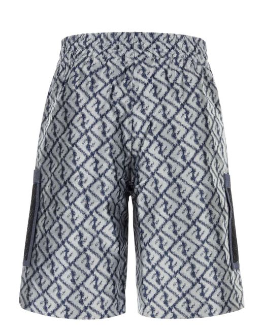 Fendi Blue Embroidered Polyester Bermuda Shorts for men