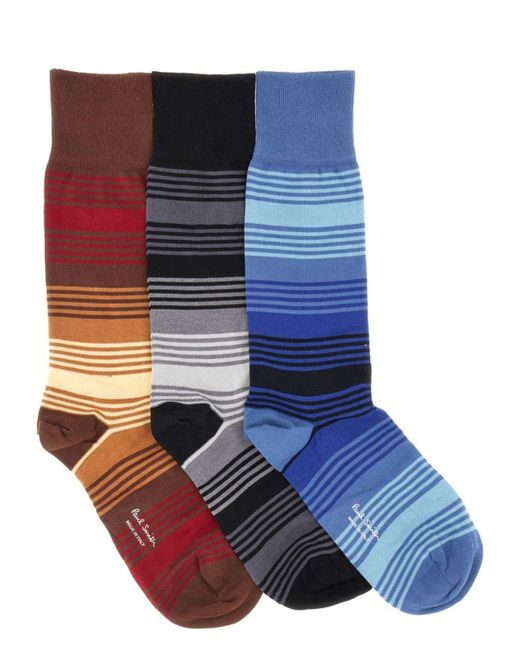 Paul Smith Blue Ombre Stripe Socks Set Of 3 Pairs for men