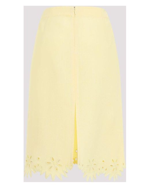 Bottega Veneta Yellow Grainy Viscose English Embroidery Skirt