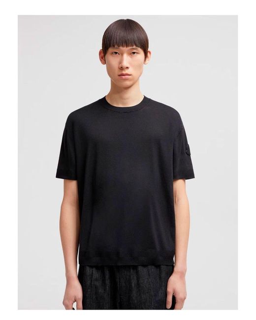 Moncler Black Silk & Cotton Knit T-Shirt for men
