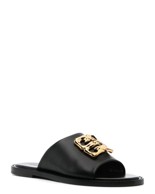 Givenchy Black Mule 4G Liquid Flat Golden Logo