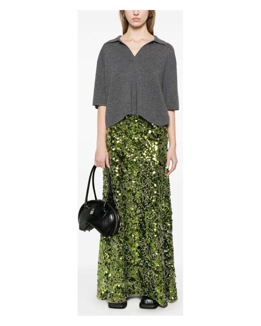 Ganni Green Velvet Sequined Skirt