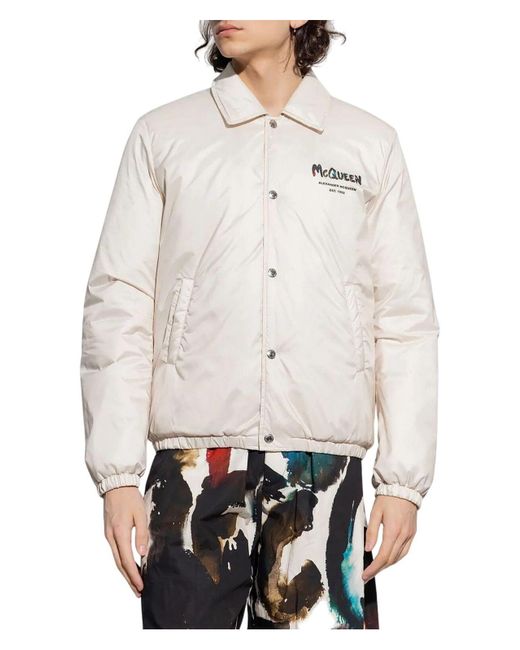 Alexander McQueen White Sand Polyester Padded Jacket for men