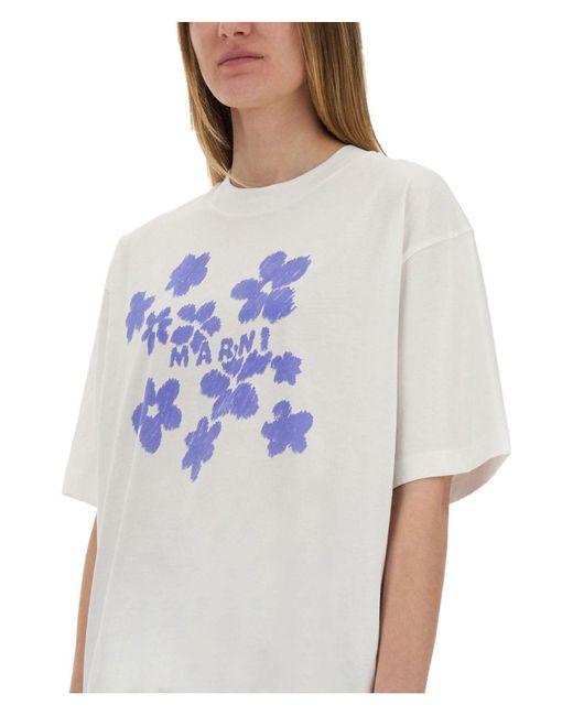Marni Blue Boxy T-Shirt With Print