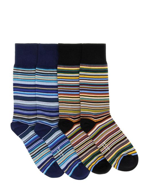 Paul Smith Blue Signature Stripe Socks Set Of 2 Pairs for men