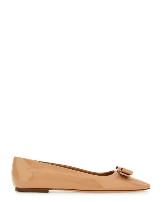 Ferragamo White Vara Leather Ballet Flats