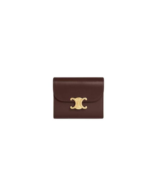 Celine Small Wallet Triomphe In Shiny Calfskin in Brown