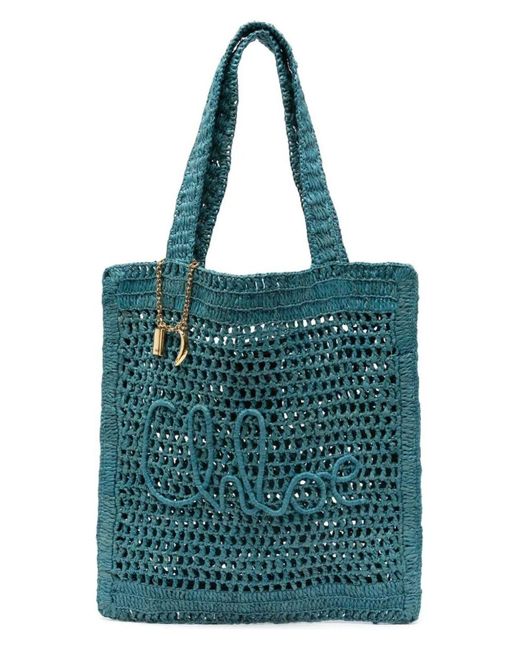 Chloé Blue Summer Banana Raffia Tote Bag