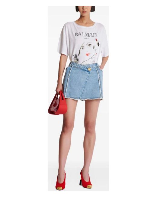 Balmain White Beauty Print Embroidery Patches T-Shirt