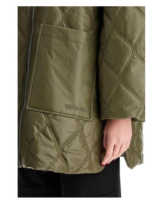Ganni Quilted Midi Jacket in Green | Lyst