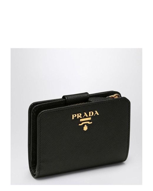 Prada Black Saffiano Leather Zip Around Wallet