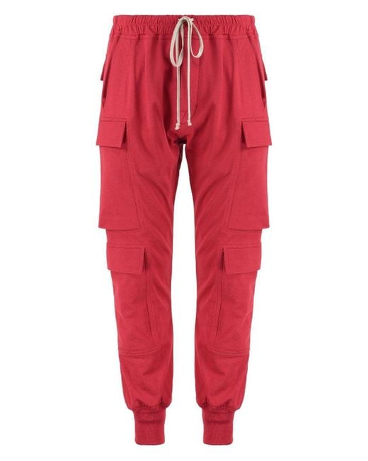 Rick Owens Red Stretch Cotton Track-Pants for men