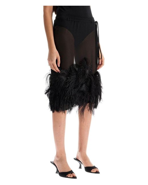 The Attico Black Midi Skirt With Feathers