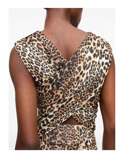 Ganni Natural Leopard Print Midi Dress