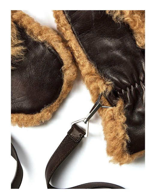 Bottega Veneta Teddy Shearling And Leather Logo Gloves in