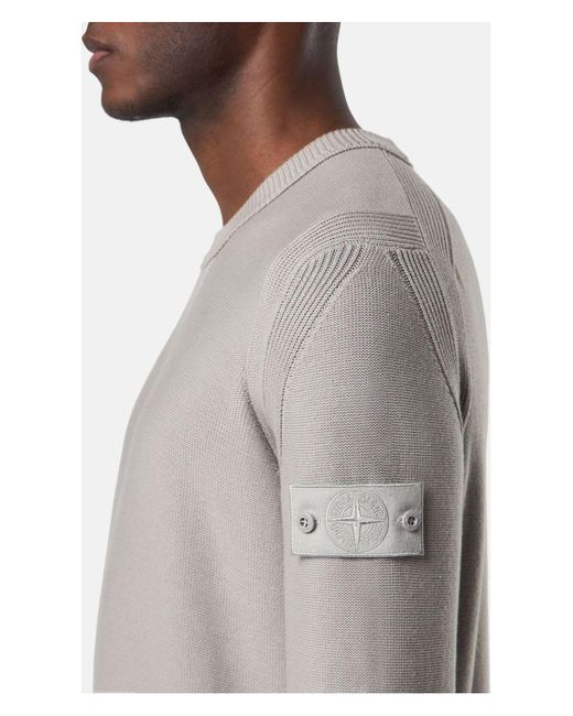 Stone Island Gray Light Sleeve Logo Patch Sweater for men