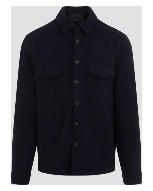 Prada Blue Midnight Wool Bled Shirt