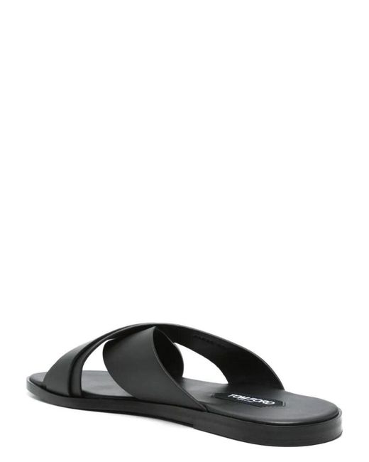Tom Ford Black Preston Logo Perforated Slides for men