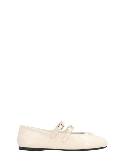 Prada White Leather Ballet Flats With Logo