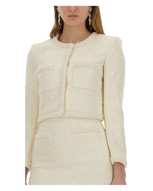 Self-Portrait White Boucle Jacket With Pearls
