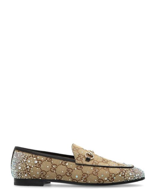 Gucci Natural Jordaan Crystal Embellished Loafers