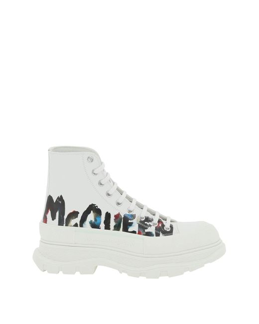 Alexander McQueen Men's Crystal-embellished Leather Tread Slick Boots, White, Men's, 8D, Boots Ankle Boots & Booties