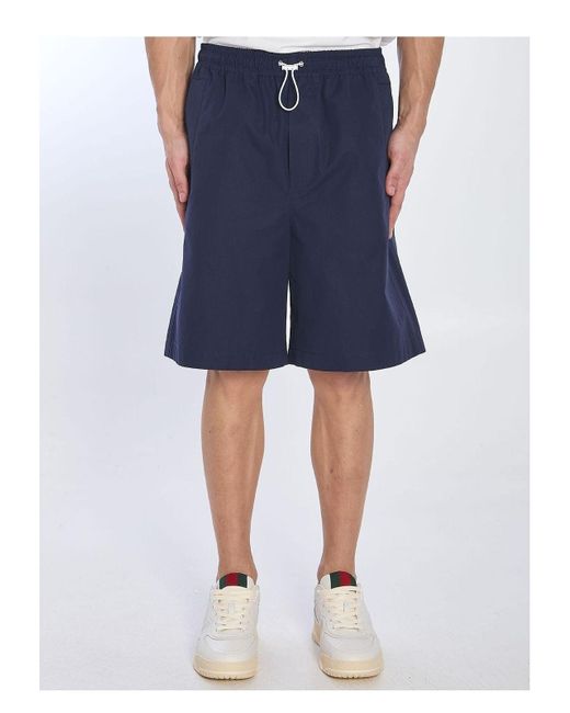 Gucci Blue Cotton Poplin Bermuda Shorts for men