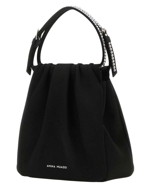 AMINA MUADDI Black Satin Vittoria Crystal Handbag