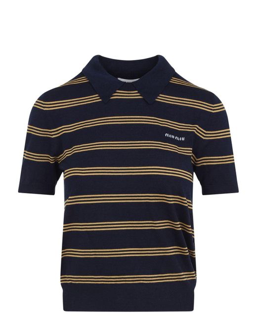 Miu Miu Blue Cashmere Polo T-Shirt