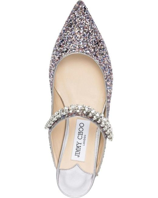 Jimmy Choo Black Bing Flat Crystal Strap Glitter Mules