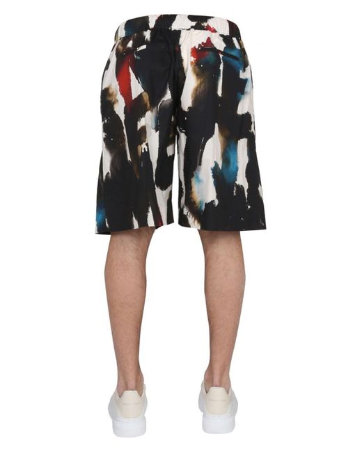 Alexander McQueen Black Bermuda With Logo Print Shorts for men