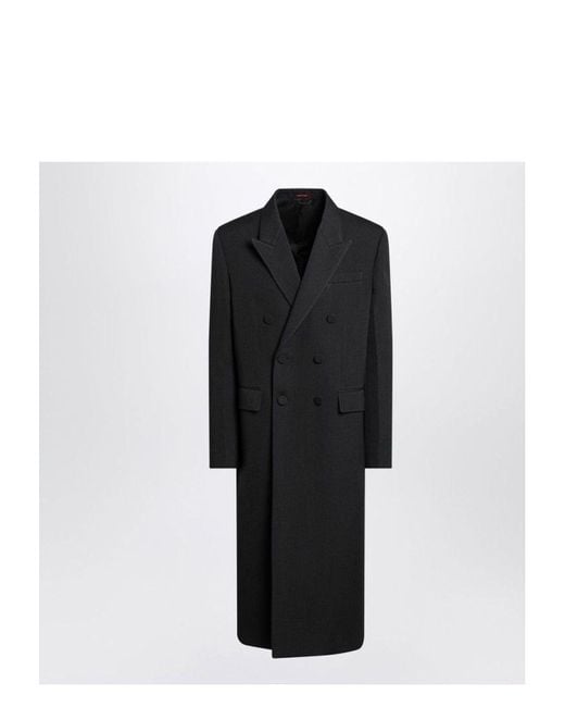 Gucci Black Long Double-Breasted Wool Coat for men