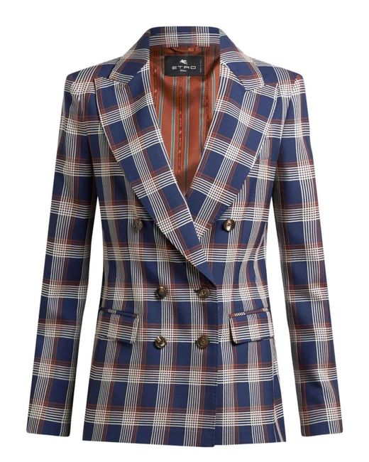 Etro Blue Check Tweed Blazer