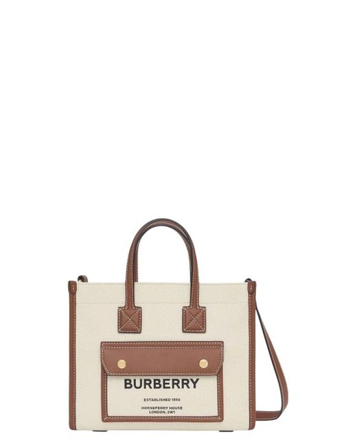 Burberry Natural Freya Mini Canvas Tote Bag