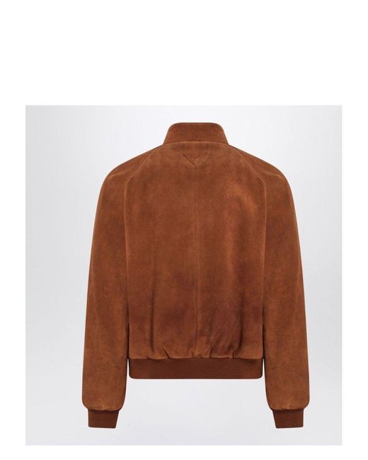 Prada Brown Camel-Coloured Suede Bomber Jacket for men