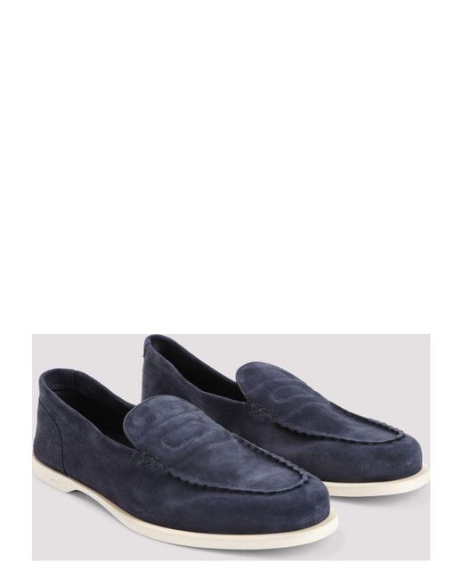 John Lobb Blue Pace Suede Oval Flexi Loafers for men