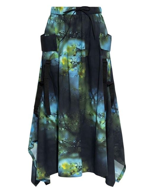 Y-3 Green Printed Maxi Skirt