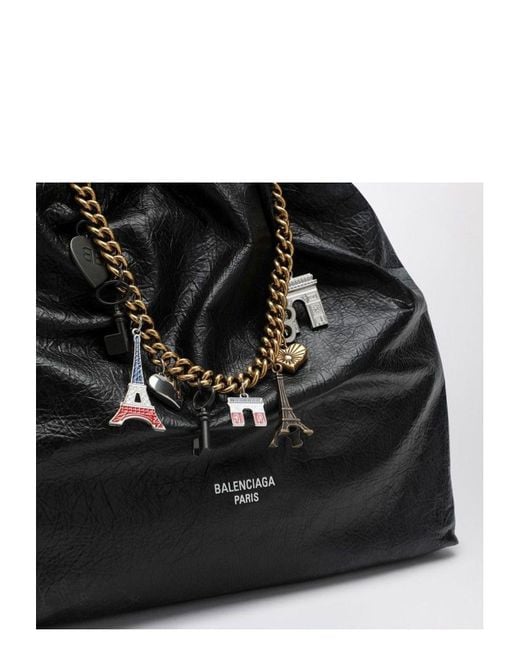 Balenciaga Crush Media Leather Tote Bag in Black | Lyst