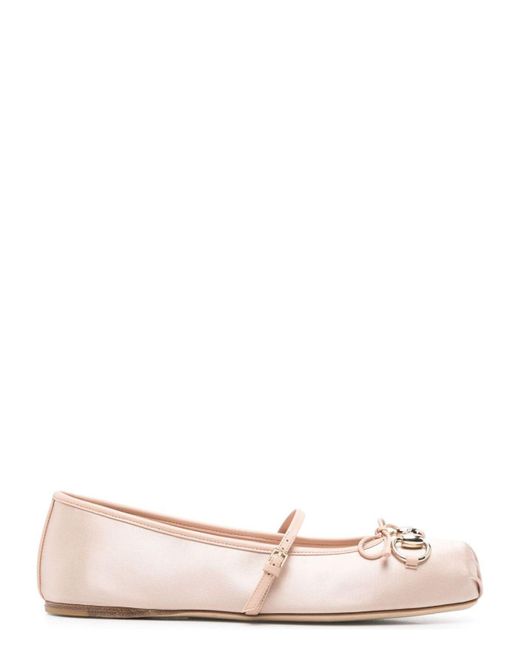 Gucci Pink Horsebit Satin Ballets